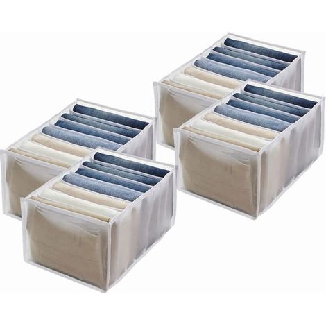 Organisateur de Rangement Garde-Robe 4 PièCes, Placard BoîTe Compartiment Jean, D'Organisateur VêTements Tiroir Pliable, Blanc