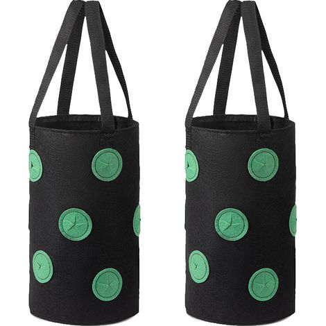 Panier suspendu pour plantes à 12 trous, sac de culture de plantes, panier de culture de plantes multi-trous (noir avec points verts) (1/5)
