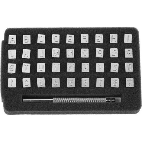 36 pièces 6mm lettre numéro estampeur en acier allié outil de poinçonnage pour bricolage en cuir artisanat impression pour plastique bois impression(6mm) (1/5)