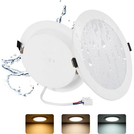 Set of 2 Extra Flat Recessed LED Spotlights, 24W, IP44, Round, 3 Color Temperatures, 185-210mm Cutout, Living Room Kitchen (1/5)