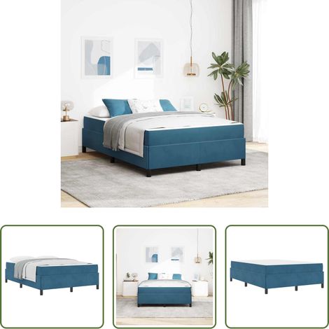 Lits en bois - Cadre de lit avec matelas Bleu foncé 160 x 200 cm tissu (1/5)