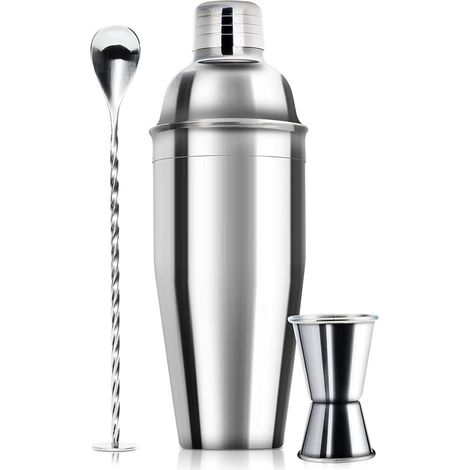 Juego de coctelería de 710 ml (24 oz) con coctelera, Enfría bebidas rápidamente, Kit de barman de 3 piezas con coctelera (1/5)