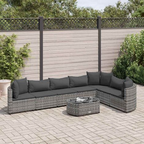 vidaXL Salon de jardin 8 pcs avec coussins gris résine tressée (1/5)