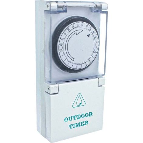 Temporizzatore Esterno IP44 Timer Meccanico Regolabile 24 Ore Con Spina 16A Presa Bipasso 10/16A Max 3500W