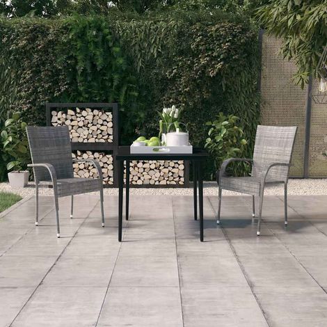 Ensemble Table et Chaise de Jardin 3 pcs - Ensemble de salle à manger de jardin Gris et noir BV635396 - BonneVie (1/5)
