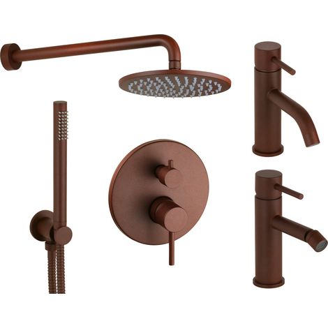 Kit mitigeur lavabo modèle rond, bidet et kit douche couleur rouille Pollini Jessy Color KITJESSYCOLORA42 (1/5)