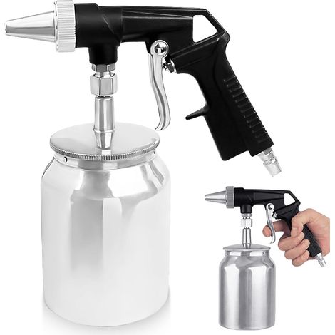 Pistolet de sablage avec buse de 6 mm, sableuse avec réservoir de sable de 1 l, sableuse pour compresseur, sablage pneumatique pour givrage du verre (1/5)