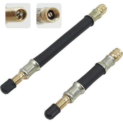 2 pièces Prolongateur de valve, Flexible caoutchouc et laiton, 100mm et 150mm, Pour voiture et moto