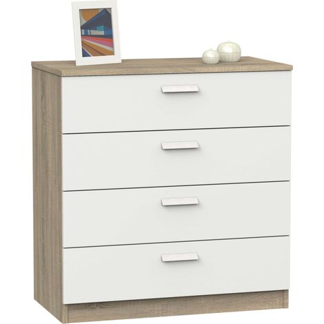 Commode de chambre moderne Tibet 4C Chêne Cambrien et Blanc 74x78 cm (1/5)