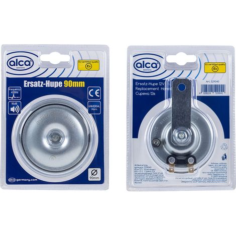 alca® Hupe Signalhorn 90 mm 12 V elektrisch 440 Hz Hochtöne 110 dB laut silberne Farbe universell für viel Fahrzeuge EU-zertifiziert