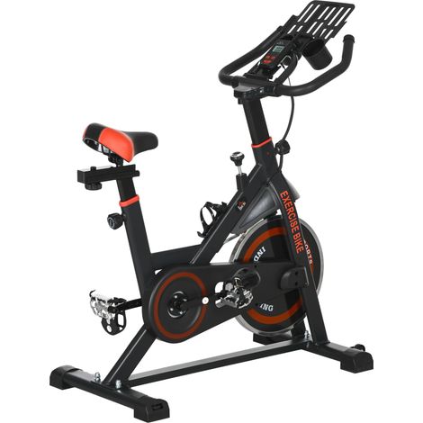 Vélo stationnaire avec résistance réglable, volant d'inertie de 8 kg, écran LCD, guidon et selle réglables, noir et rouge (1/5)