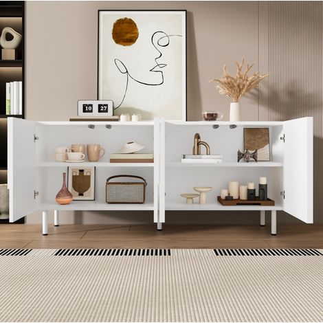 Esszimmer-Sideboard 160x38,5x70 cm Weiß aus MDF und Spanplatte mit geometrischem Design (1/5)