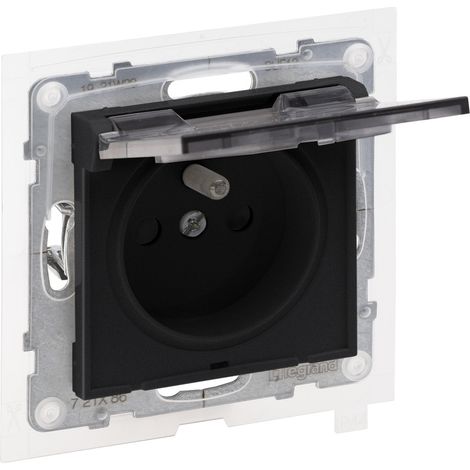 Base de enchufe 2P+Z IP44 - 16 A - 250 V - terminales automáticos - con obturador, NEGRO SUNO (1/4)