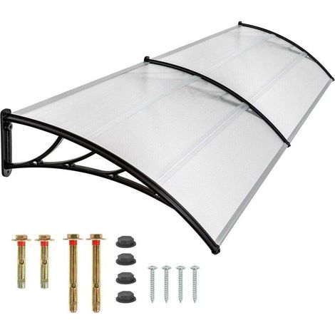 Gojoy – Auvent transparent en polycarbonate 200 cm – Épaisseur 5 mm – Support polypropylène noir – Résistant aux intempéries – Installation facile