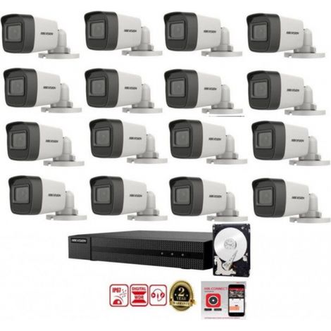 KIT videosorveglianza Hikvision DVR 16 canali 16 telecamere bullet 5 mpx hdd 1tb