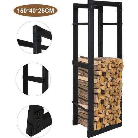 Jopassy Cassetta di immagazzinamento da ardere Scaffale nero da esterno in metallo per legna da ardere da interno 150x40x25 cm (1/5)