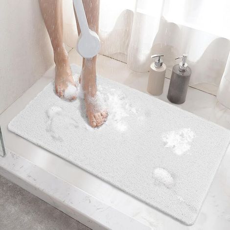 Tapis de douche antidérapant, 60 x 40 cm, avec bonde, en PVC souple à séchage rapide, blanc. (1/5)