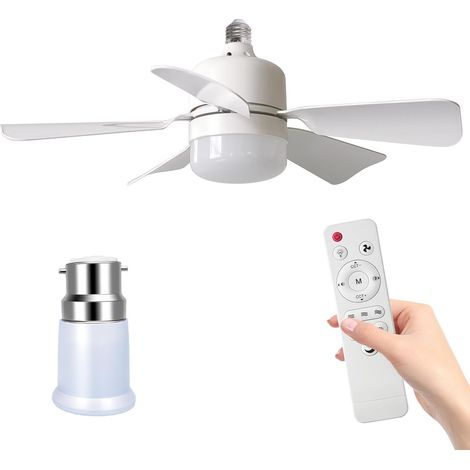 Ventilatore da soffitto con luce, Lampada da soffitto E27 30W con telecomando e timer, 3 velocità 3 colori, Lampadario per camera da letto, LED dimmerabile per camera da letto, soggiorno (E27+B22/Bian (1/5)