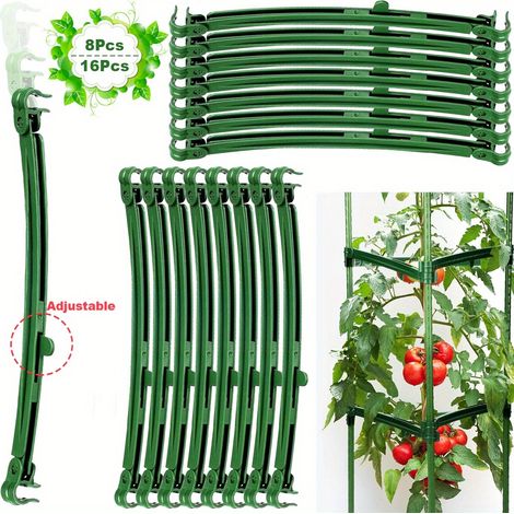 Lot de 16 tuteurs réglables pour plantes, supports pour cages à tomates, extensibles de 25 à 35 cm. (1/5)