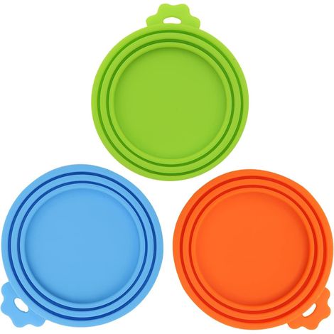 3er-Pack Tierfutterdosen mit universellen Sicherheitsdeckeln/Silikondeckeln für Hunde- und Katzenfutter (grün + blau + orange)