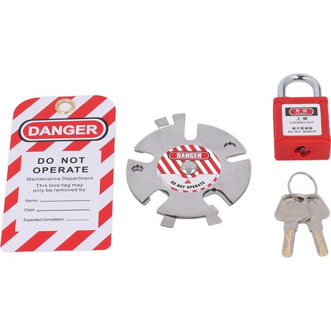 Cadenas de sécurité source d'air acier inoxydable 304 kit bloqueur raccord flexible pneumatique avec clés et étiquette de suspension (1/5)