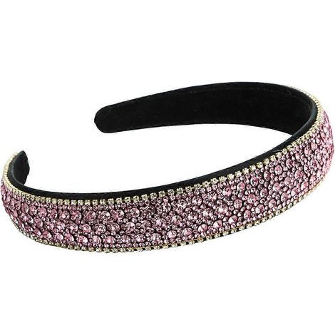 Luxuriöser Haarreif für Damen, bunte Strasssteine, breites Design, leichtes Kopfbedeckung-Pink (1/5)