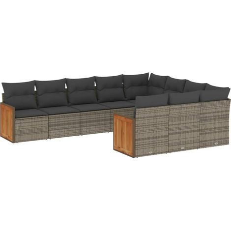 Maison Exclusive - Set Divano da Giardino 10 pz con Cuscini Grigio in Polyrattan (1/5)
