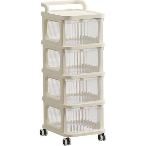 Chariot roulant à tiroirs transparents, meuble de rangement multifonction sur roulettes, 4 étages pour chambre, cuisine, bureau (1/5)