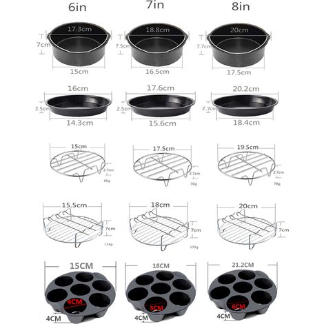 Kit d'accessoires pour friteuse à Air, 10 pièces, support de poêle à frire, plateau à Pizza, support métallique, support à pain, ensemble de moules à cupcakes pour 3,2 qt-5,8 qt (1/5)