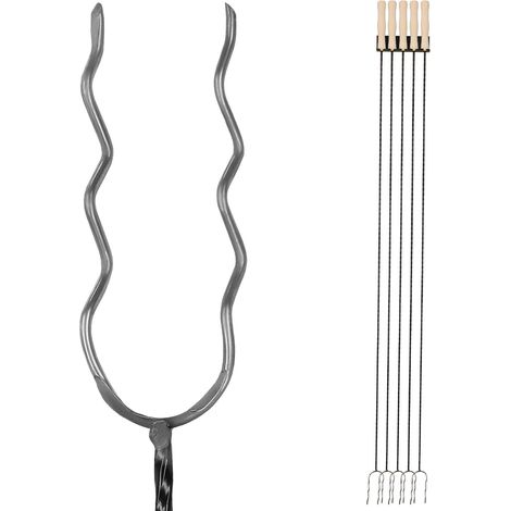 KOTARBAU® Set 5 pièces Brochettes Pour Barbecue - Acier - 130 cm - Fourchette Barbecue - avec Crochet - Longue - Piques avec Manche en Bois - Brochettes Réutilisables (1/5)