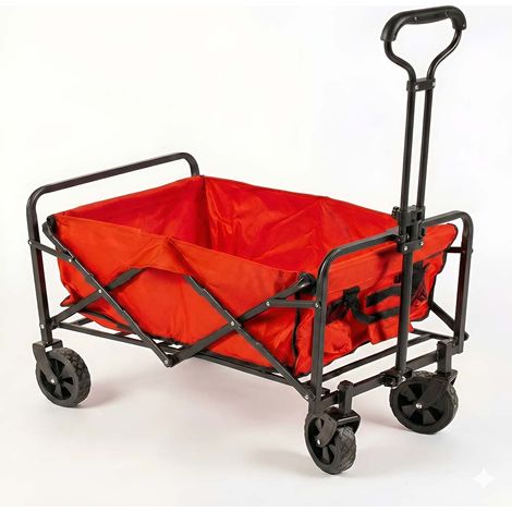 Carrello da Giardino spiaggia Pieghevole trasporto merci richiudibile Portatutto 4 ruote in Acciaio e Tessuto Oxford Portata rosso 75kg Ruote 360 Gradi servizio esterno Attrezzatura HORECA