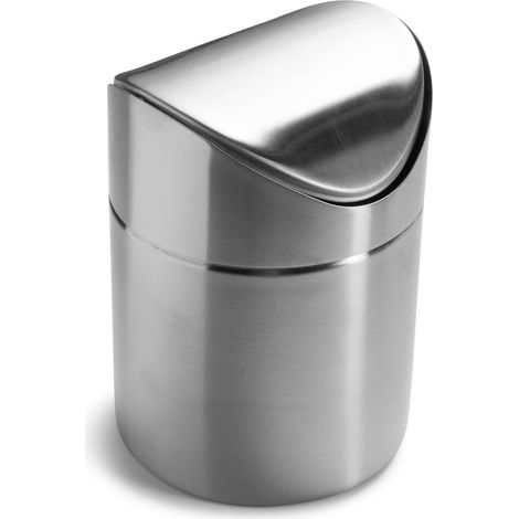 Mini poubelle de comptoir, poubelle à couvercle basculant 1,5 L/0,40 gallon, poubelle argentée (1/5)