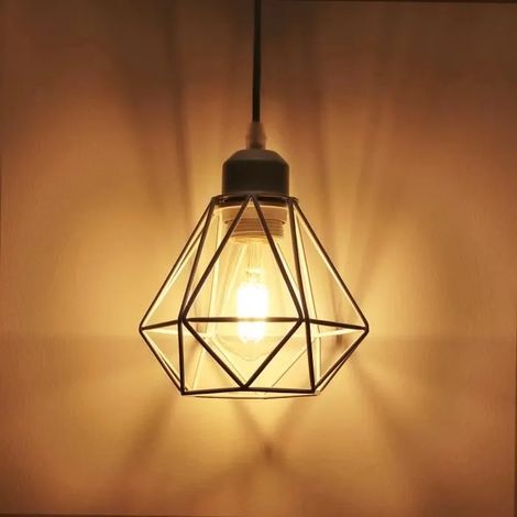 Lampe Suspension en Cage Métal Blanc,Lustre de Plafon de Style Edison Suspension Lumianire Industrielle pour Salon Chambre (1/4)