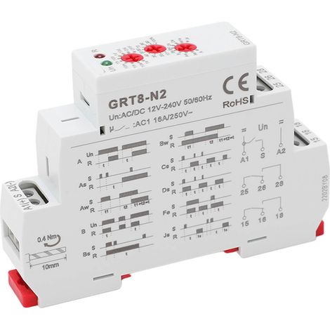 Relais temporisé multifonctionnel avec indicateur LED, montage sur rail, ignifugé, type C, pour l'industrie. (1/5)