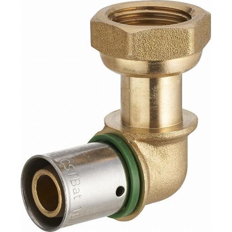 Codo de engarce perfil TH para tubo PER NOYON & THIEBAULT - Ø 12 mm tuerca libre roscada hembra F1/2' (15x21) Anillo de engarce de acero inoxidable - 3789-1512L1