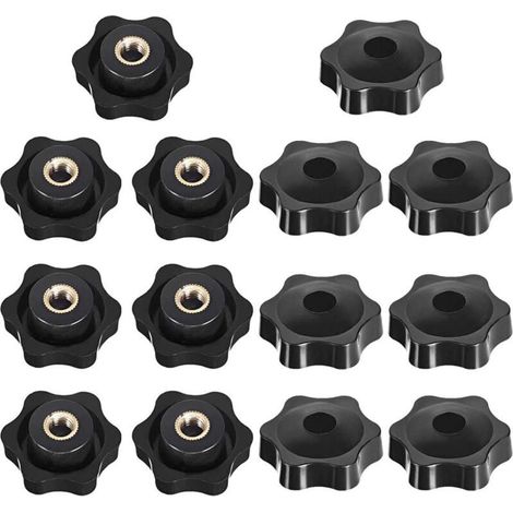 Bouton de Serrage Tête étoile, Étoile Tête Écrous De Serrage Bouton, Serrage Écrous Poignée Forme Étoile, Bouton De Serrage De Filetage, pour Machine-outil, Noire, M6, 14 Pièces (1/4)