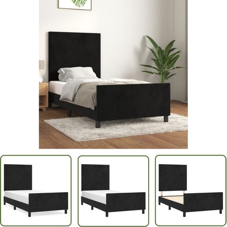 The Living Store Bettgestell mit Kopfteil Schwarz 80x200 cm Samt - Samtbettwäsche - Bettestel Schwarz - Doppelbett - Boxspringbett - Lattenrost (1/5)