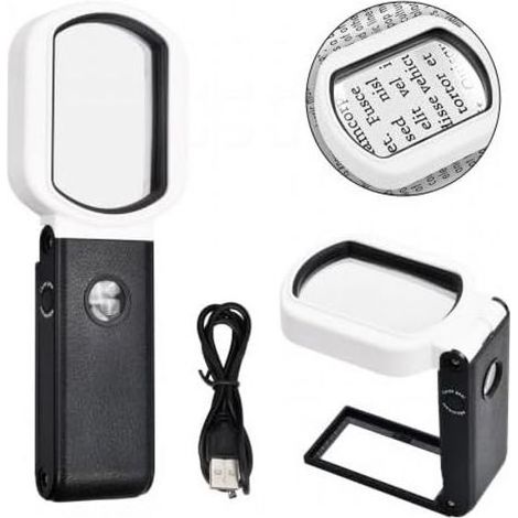 Loupe de lecture 25X/10X : Loupe portable avec 9 LED et support intégré pour la lecture de bijoux, de médailles et de textiles.
