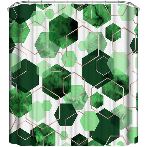 1 rideau de douche Divers accessoire de portail, motif géométrique abstrait, vert sauge, polyester, œillets antirouille, lavable en machine (1/5)