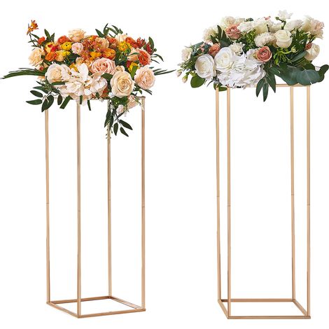 Mophorn 2 Stück 31,5 Zoll hoher Blumenständer für Hochzeiten, Metallvase, Säule, geometrisches Tafelaufsatz, goldenes rechteckiges Blumenregal für T-Stage-Events, Empfänge, Partydekoration