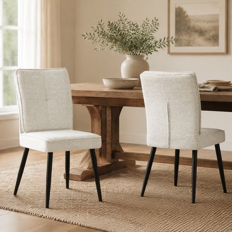 Set di 2 sedie da pranzo in metallo, tessuto effetto velluto color crema DESVIAE (1/5)
