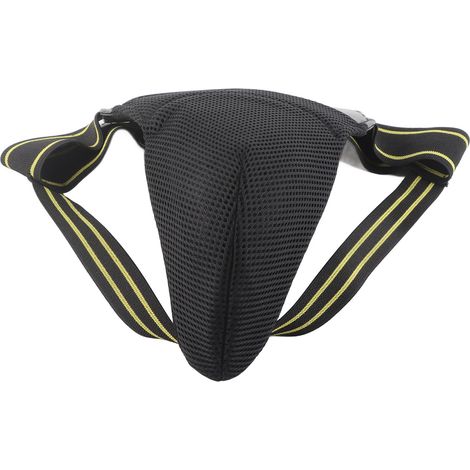 Protège-aine de boxe noire, coque athlétique respirante avec sangles élastiques anti-impact pour hommes, réducteur de chocs. (1/5)