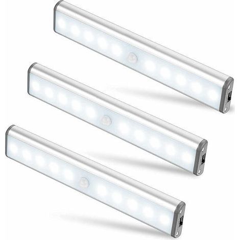 Lote de 3 lámparas de 10 LED, inalámbricas, recargables por USB, magnéticas, con sensor de movimiento, 2 modos de iluminación, portátiles. Luz para armario, linterna de emergencia, luz nocturna infant (1/4)