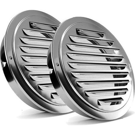 2 pièces grille aeration 100mm,Grille de ventilation ronde en acier inoxydable avec moustiquaire,pour garage, cuisine, salle de bain (1/5)