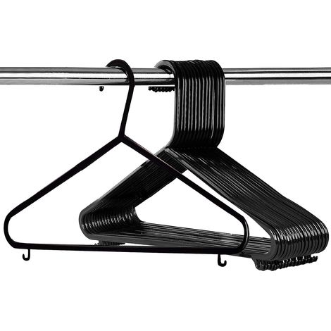 Set mit 20 Kleiderbügeln aus Kunststoff für Erwachsene mit Hosenstange und Haken – Schwarz, 37 cm breit