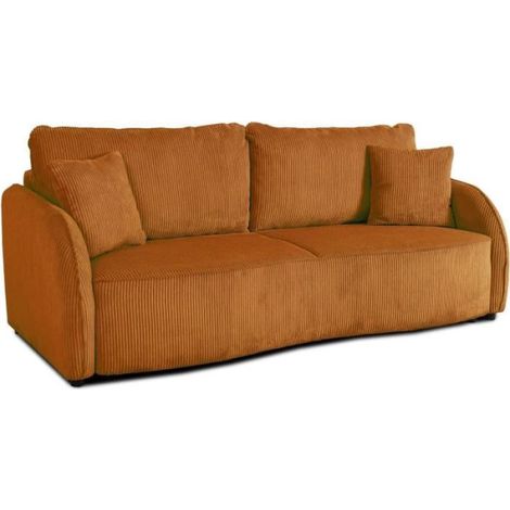 Canapé convertible 3 places - BARI - Velours cotelé - Terracotta - Coffre de rangement - 215 x 89 x 100 cm (1/5)