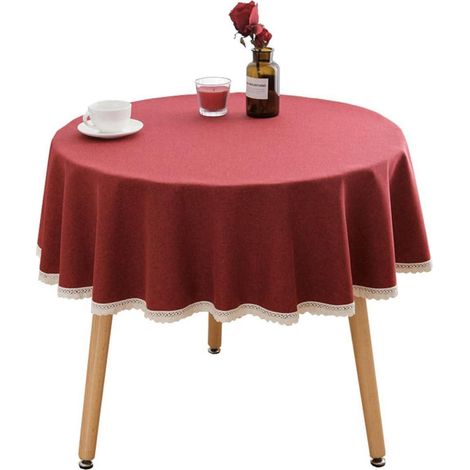 Nappe ronde coton lin 220 cm Rouge pour table à manger table basse lavable en machine