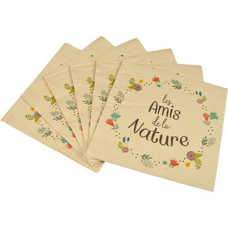 Lot de 20 serviettes en pulpe de bambou Les amis de la nature