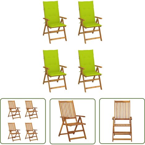 The Living Store Chaises inclinables de jardin lot de 4 et coussins Bois acacia - Chaise De Jardin - Fauteuil De Jardin - Mobilier De Jardin - Chaise Inclinable - Chaise Pliante (1/5)