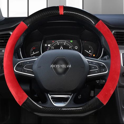 (Forme C D 38 cm -) Housse de volant en cuir et fibre de carbone 37-38 cm, compatible avec Renault Clio 2, 3, 4 et 5. Accessoires auto en cuir. (1/5)
